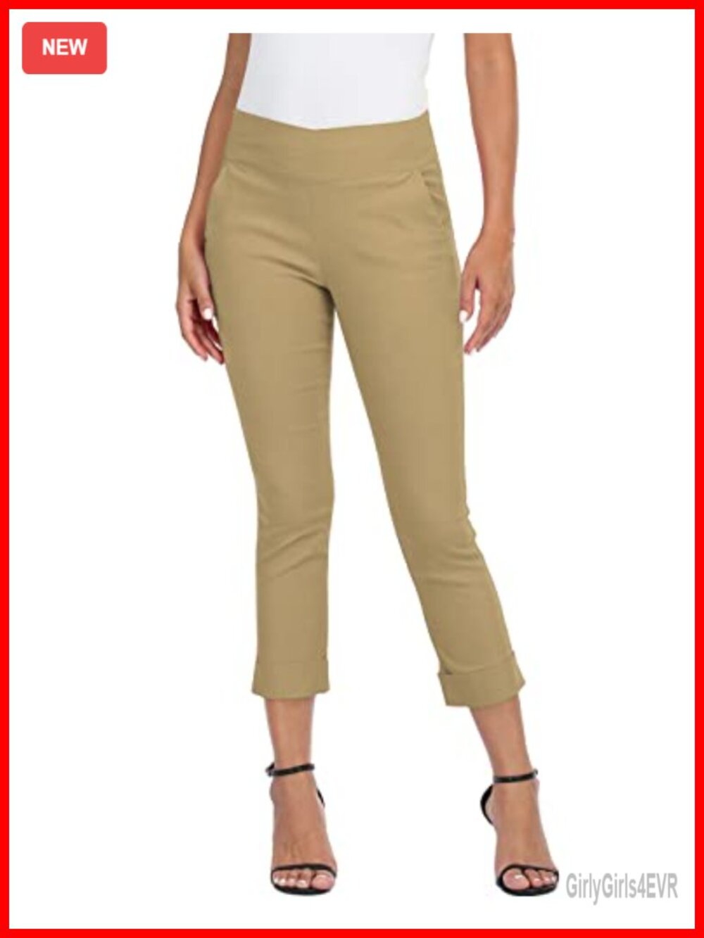 Women's Pull-On Capri Pants with Pockets Elastic Waist Stretch Casual